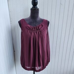 Apostrophe Women's Burgundy Wine Sheer Top Blouse Sleveless Rutched Sz M